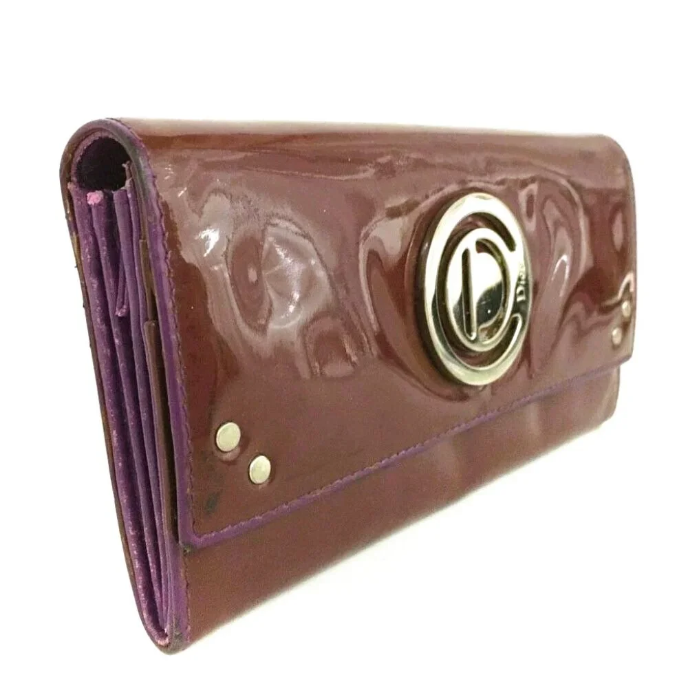 Christian Dior CD Logo Enamel Patent Leather Long Bifold Wallet /6R1625